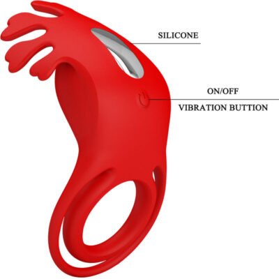 pretty love anello vibratore ruben 7 vibrazioni in silicone rosso 5