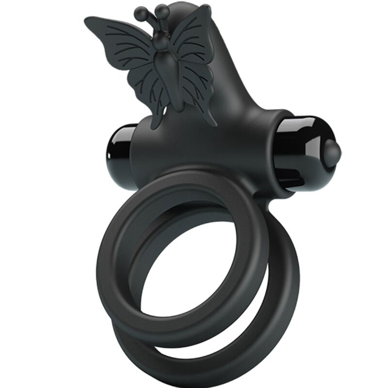 PRETTY LOVE - DOPPIO ANELLO VIBRANTE CON STIMOLATORE NERO - immagine 2